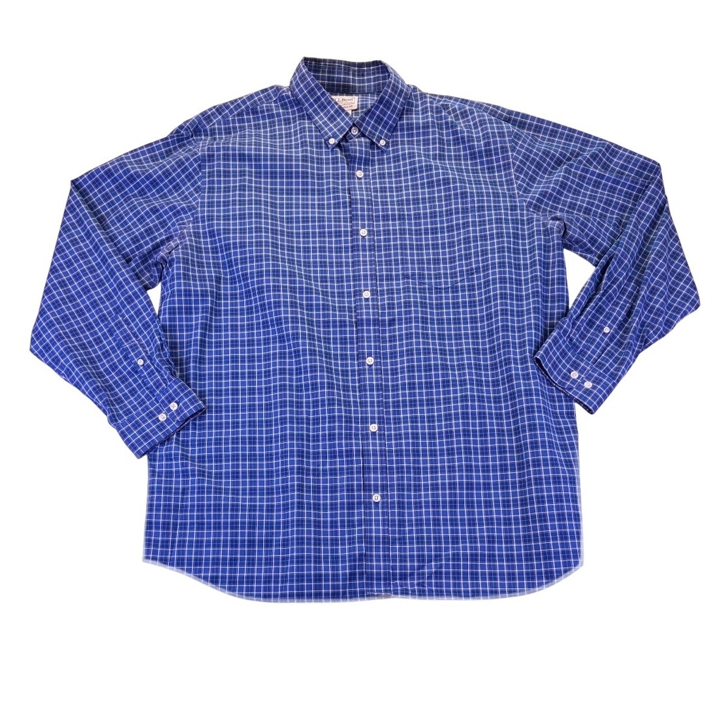 LL Bean Mens XL Blue White Plaid Cotton Button Down Shirt Traditional Fit Casual